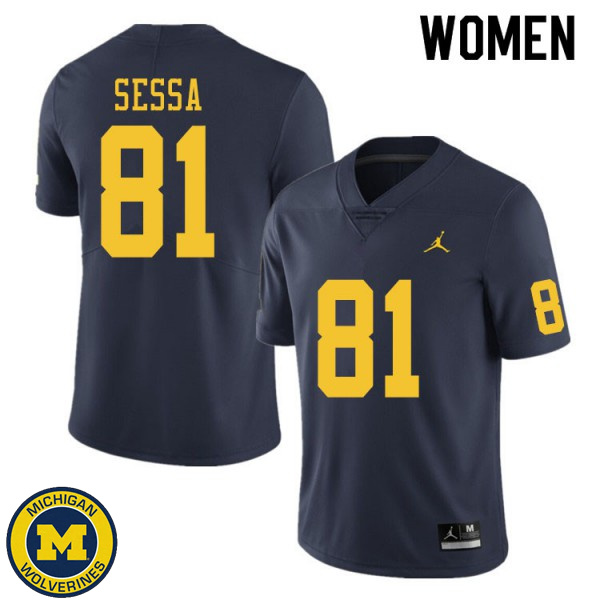 Women Michigan Wolverines #81 Will Sessa Navy Alumni Jersey